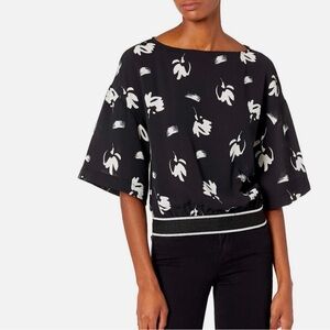A/XArmani Exchange- Women’s Micro Floral Print Half Sleeve Boat Neck Blouse